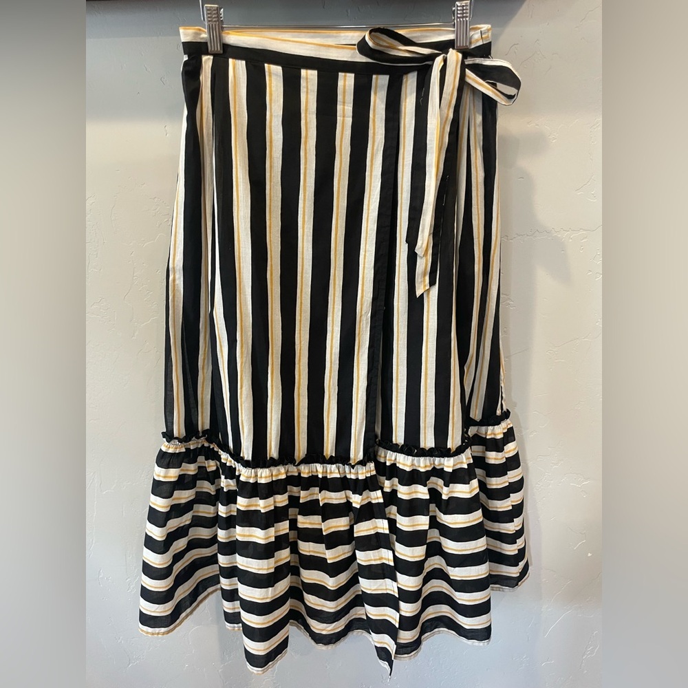 Who What Wear Black/White/yellow 100% cotton Striped midi skirt SZ8 - Picture 2 of 8